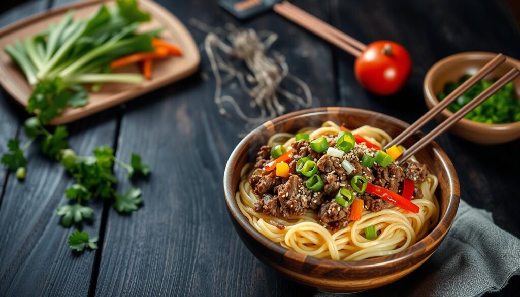 Mongolian Ground Beef Noodles